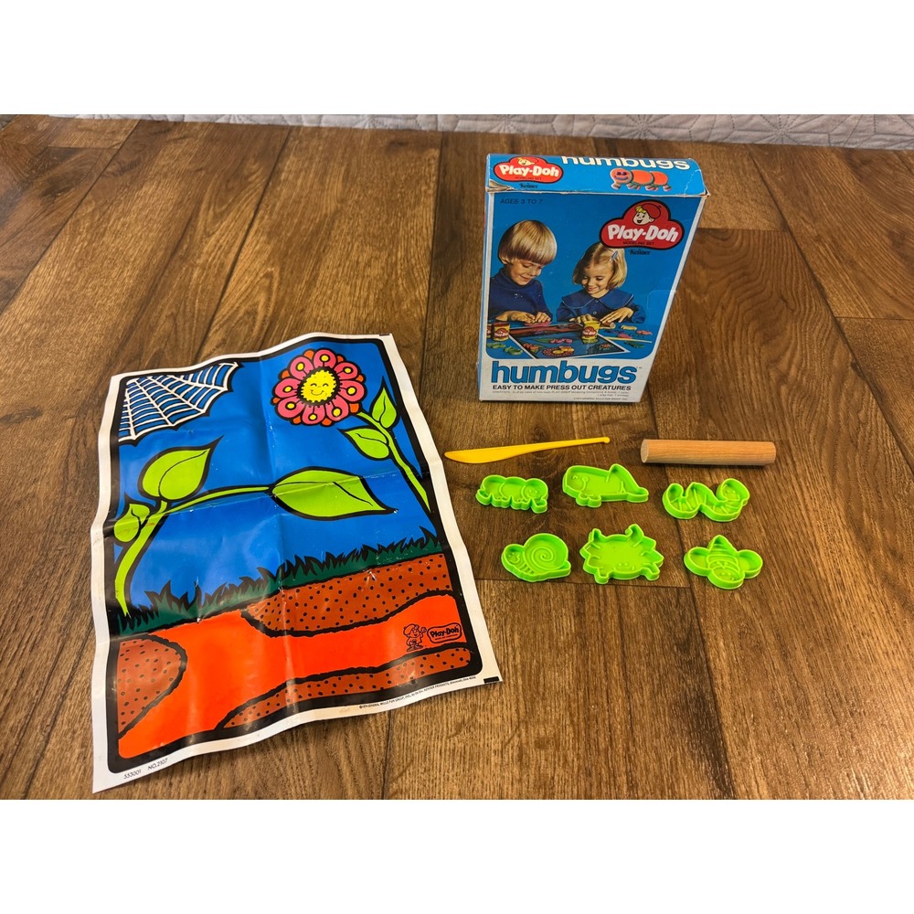 Play-Doh Humbugs Set Kids 1974 Vintage Bug Molds Mat Roller Toys Creative Play‎